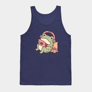 Cute Toad Chilling With Laptop and Boba Tea Tank Top